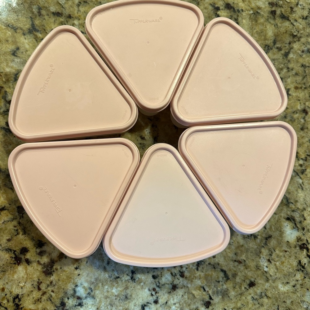 Tupperware Pink Triangle Containers # 1799-1,-1799-6 VGC Set of 6 with Lids